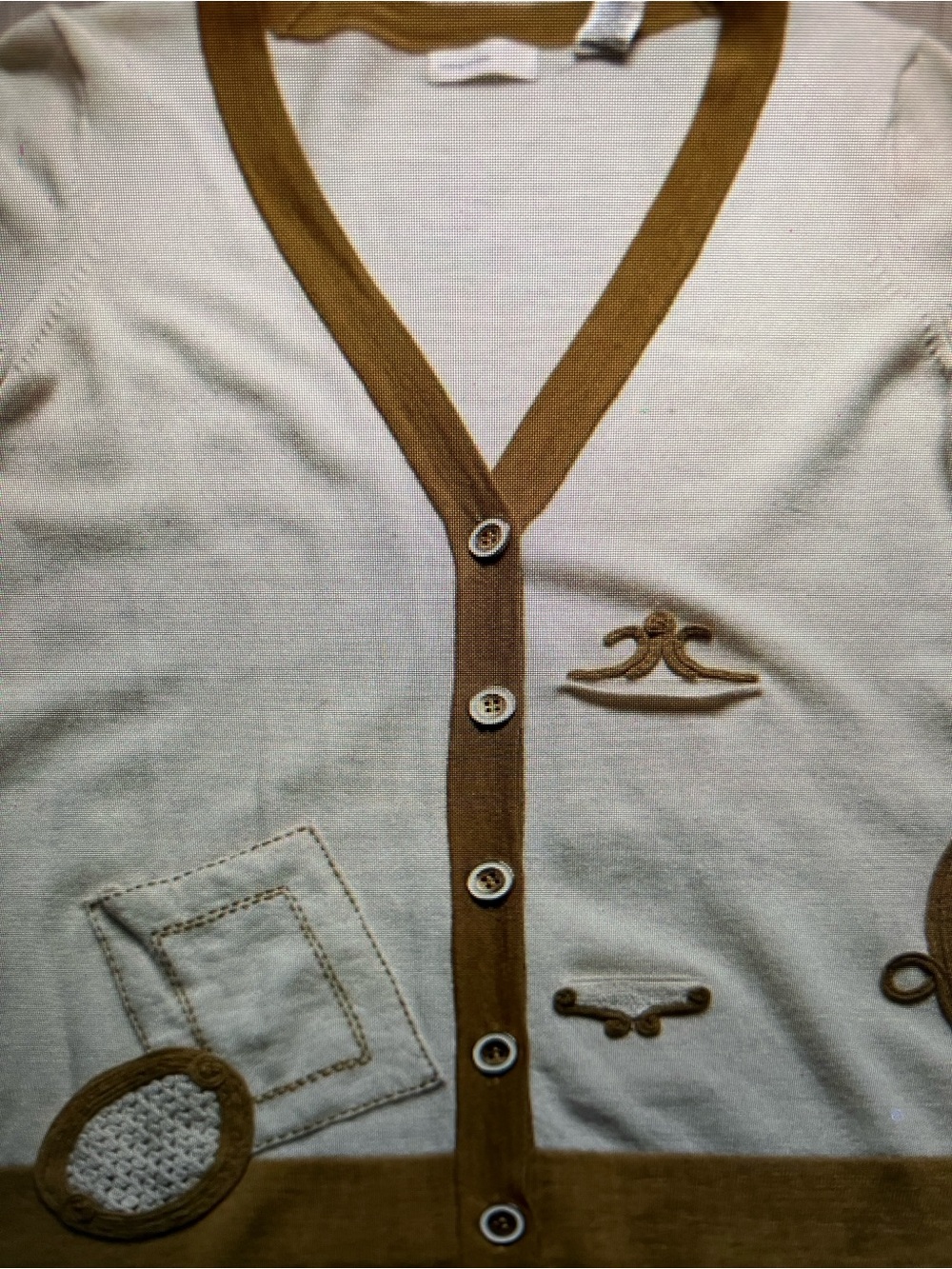 Anthropologie Cream Sleeping on Snow Cardigan with Gold Trim  Size Medium